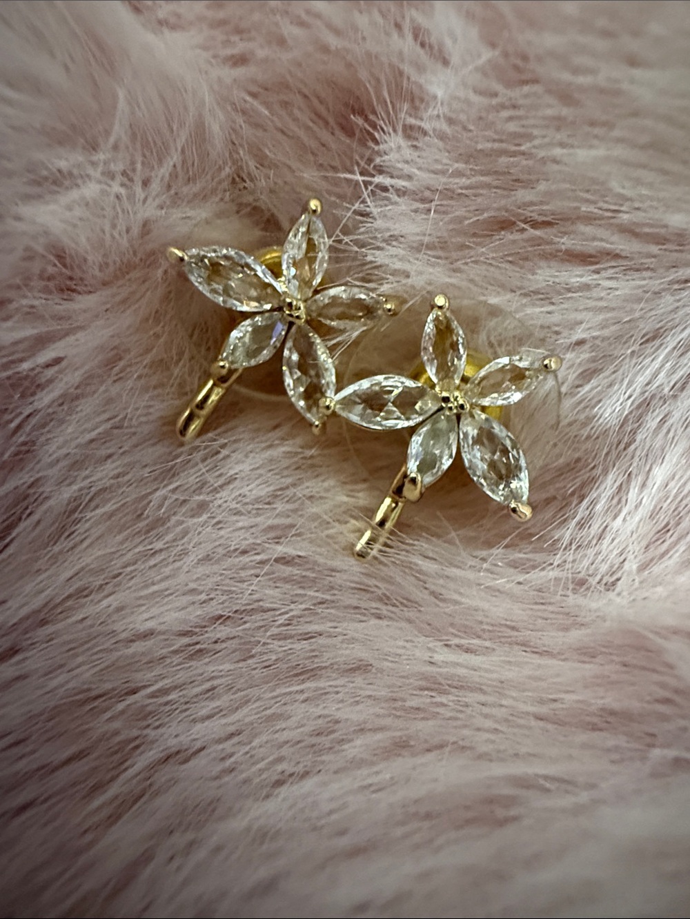 Gold Flower Crystal Drop Earrings - Clear Stones NWOT